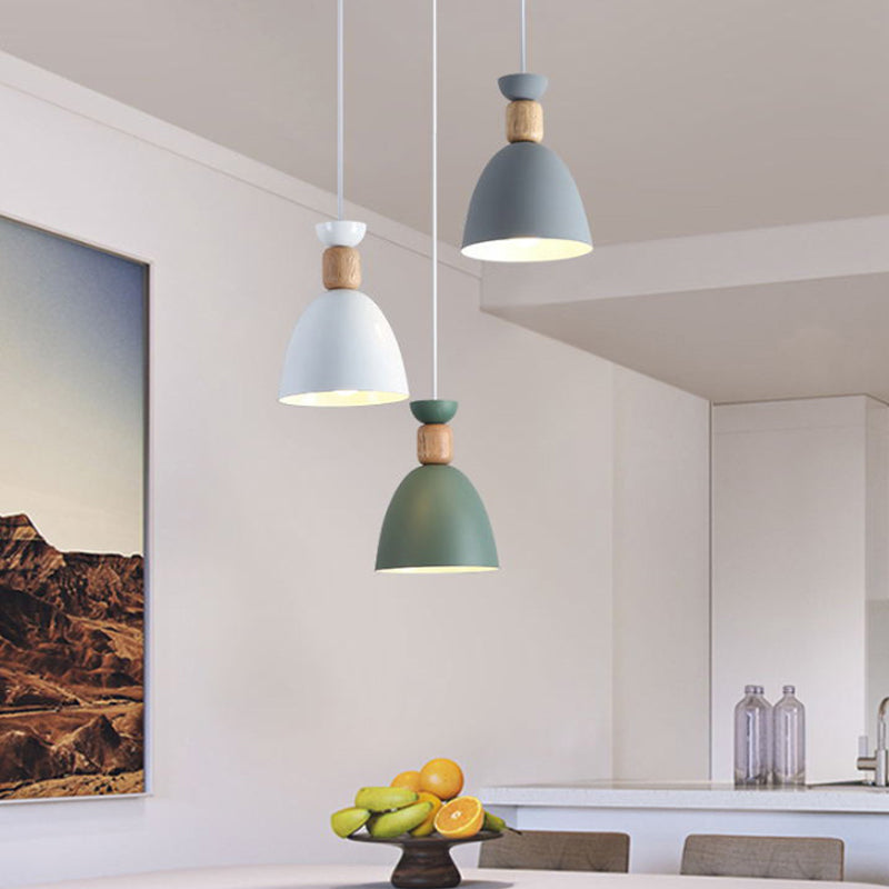 Shaded/Bowl/Tapered Multi-Pendant Macaron Metal 3 Lights Dining Room Ceiling Hang Lamp in White Clearhalo 'Ceiling Lights' 'Pendant Lights' 'Pendants' Lighting' 1917883