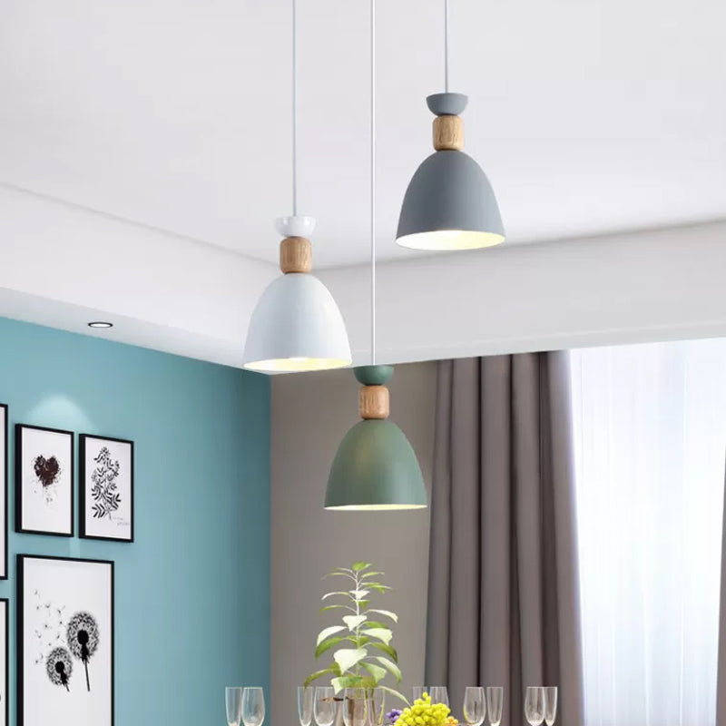 Shaded/Bowl/Tapered Multi-Pendant Macaron Metal 3 Lights Dining Room Ceiling Hang Lamp in White Clearhalo 'Ceiling Lights' 'Pendant Lights' 'Pendants' Lighting' 1917884