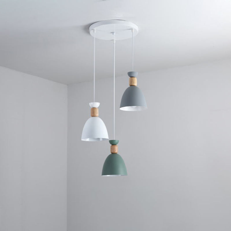 Shaded/Bowl/Tapered Multi-Pendant Macaron Metal 3 Lights Dining Room Ceiling Hang Lamp in White Clearhalo 'Ceiling Lights' 'Pendant Lights' 'Pendants' Lighting' 1917885