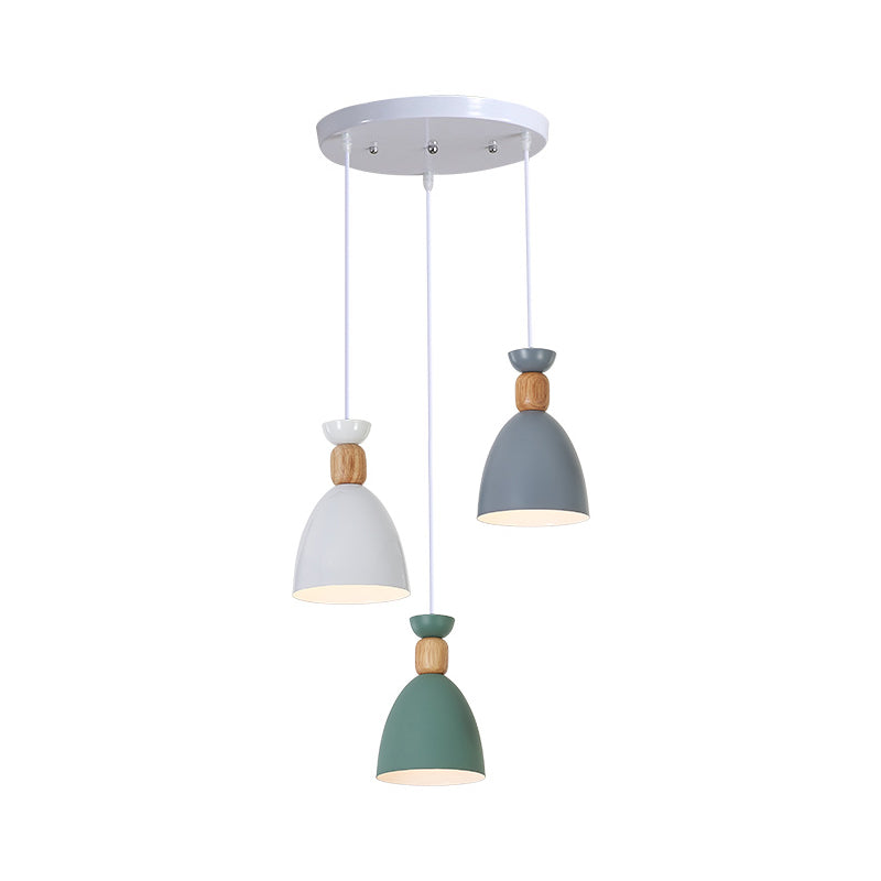 Shaded/Bowl/Tapered Multi-Pendant Macaron Metal 3 Lights Dining Room Ceiling Hang Lamp in White Clearhalo 'Ceiling Lights' 'Pendant Lights' 'Pendants' Lighting' 1917886