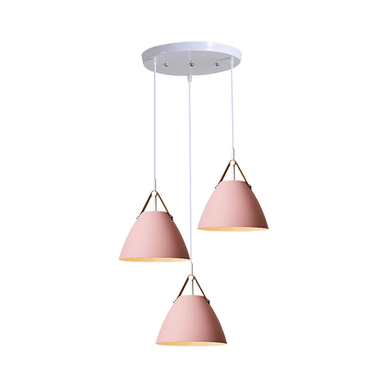 Shaded/Bowl/Tapered Multi-Pendant Macaron Metal 3 Lights Dining Room Ceiling Hang Lamp in White Clearhalo 'Ceiling Lights' 'Pendant Lights' 'Pendants' Lighting' 1917892