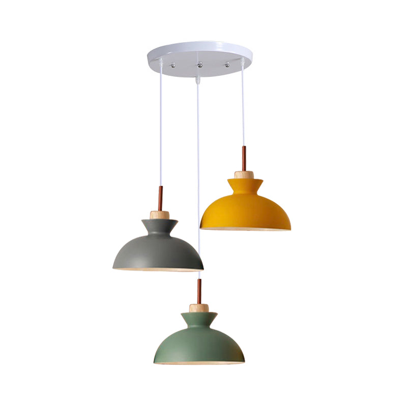 Shaded/Bowl/Tapered Multi-Pendant Macaron Metal 3 Lights Dining Room Ceiling Hang Lamp in White Clearhalo 'Ceiling Lights' 'Pendant Lights' 'Pendants' Lighting' 1917894