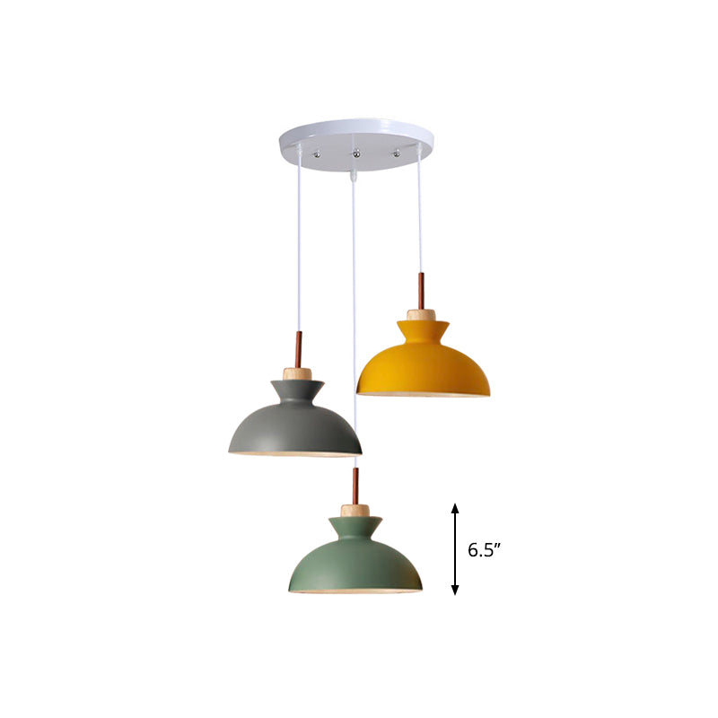 Shaded/Bowl/Tapered Multi-Pendant Macaron Metal 3 Lights Dining Room Ceiling Hang Lamp in White Clearhalo 'Ceiling Lights' 'Pendant Lights' 'Pendants' Lighting' 1917895