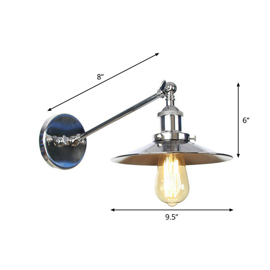 Single Saucer/Horn Shaped Wall Lamp Factory Polished Chrome Iron Wall Light Fixture with 8"/12" Wide Swing Arm Clearhalo 'Art deco wall lights' 'Cast Iron' 'Glass' 'Industrial wall lights' 'Industrial' 'Middle century wall lights' 'Modern' 'Rustic wall lights' 'Tiffany' 'Traditional wall lights' 'Wall Lamps & Sconces' 'Wall Lights' Lighting' 1918106