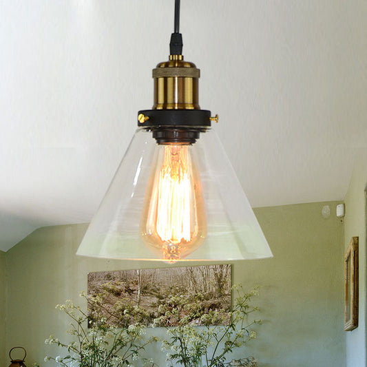 Single Clear Glass Pendant Light Fixture Rural Brass Conic Shade Kitchen Hanging Ceiling Light Clear Clearhalo 'Ceiling Lights' 'Glass shade' 'Glass' 'Industrial Pendants' 'Industrial' 'Middle Century Pendants' 'Pendant Lights' 'Pendants' 'Tiffany' Lighting' 1918216