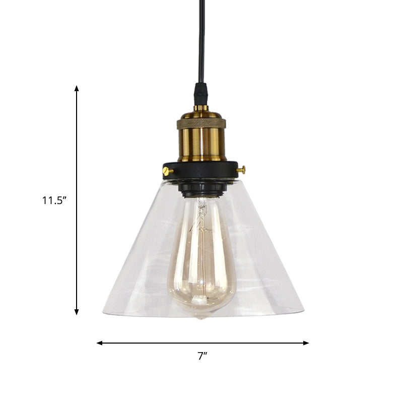 Single Clear Glass Pendant Light Fixture Rural Brass Conic Shade Kitchen Hanging Ceiling Light Clearhalo 'Ceiling Lights' 'Glass shade' 'Glass' 'Industrial Pendants' 'Industrial' 'Middle Century Pendants' 'Pendant Lights' 'Pendants' 'Tiffany' Lighting' 1918218
