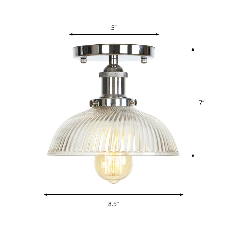 Single Clear/Clear Ribbed Glass Flushmount Farmhouse Chrome Bell/Pear Shaped Corridor Semi Flush Mount Ceiling Light Clearhalo 'Ceiling Lights' 'Close To Ceiling Lights' 'Close to ceiling' 'Semi-flushmount' Lighting' 1918296