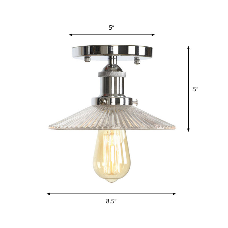 Single Clear/Clear Ribbed Glass Flushmount Farmhouse Chrome Bell/Pear Shaped Corridor Semi Flush Mount Ceiling Light Clearhalo 'Ceiling Lights' 'Close To Ceiling Lights' 'Close to ceiling' 'Semi-flushmount' Lighting' 1918300