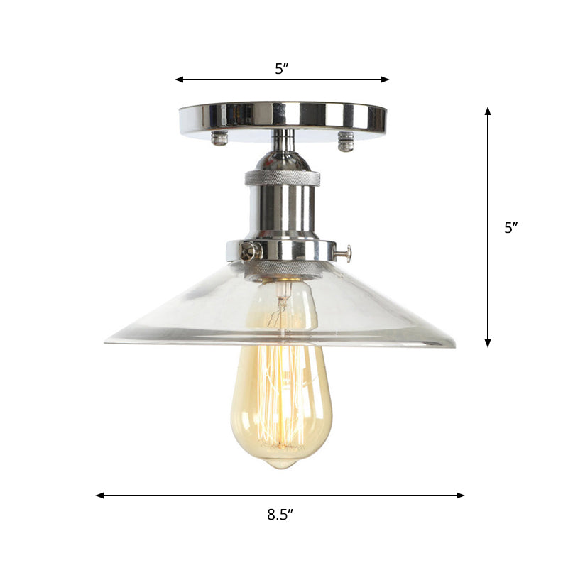 Single Clear/Clear Ribbed Glass Flushmount Farmhouse Chrome Bell/Pear Shaped Corridor Semi Flush Mount Ceiling Light Clearhalo 'Ceiling Lights' 'Close To Ceiling Lights' 'Close to ceiling' 'Semi-flushmount' Lighting' 1918302