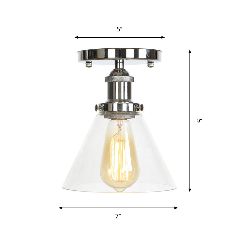Single Clear/Clear Ribbed Glass Flushmount Farmhouse Chrome Bell/Pear Shaped Corridor Semi Flush Mount Ceiling Light Clearhalo 'Ceiling Lights' 'Close To Ceiling Lights' 'Close to ceiling' 'Semi-flushmount' Lighting' 1918306