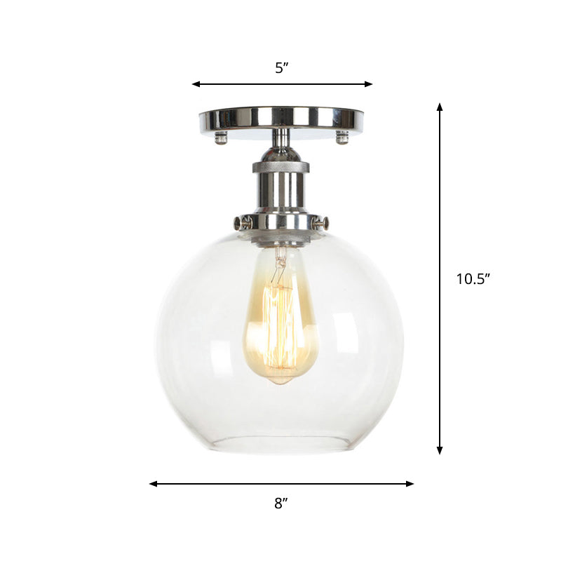 Single Clear/Clear Ribbed Glass Flushmount Farmhouse Chrome Bell/Pear Shaped Corridor Semi Flush Mount Ceiling Light Clearhalo 'Ceiling Lights' 'Close To Ceiling Lights' 'Close to ceiling' 'Semi-flushmount' Lighting' 1918308