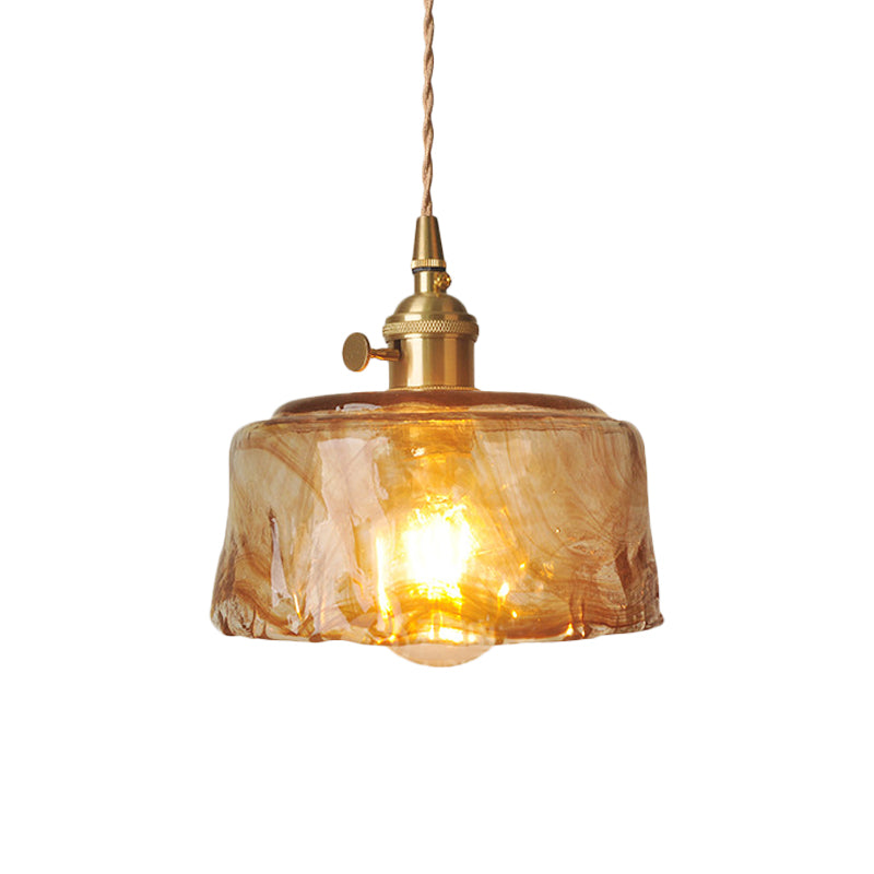 Single-Bulb Hanging Pendant Farmhouse Cone/Cube Coffee Cloud Glass Suspension Lighting in Brass Coffee C Clearhalo 'Ceiling Lights' 'Glass shade' 'Glass' 'Industrial Pendants' 'Industrial' 'Middle Century Pendants' 'Pendant Lights' 'Pendants' 'Tiffany' Lighting' 1918330
