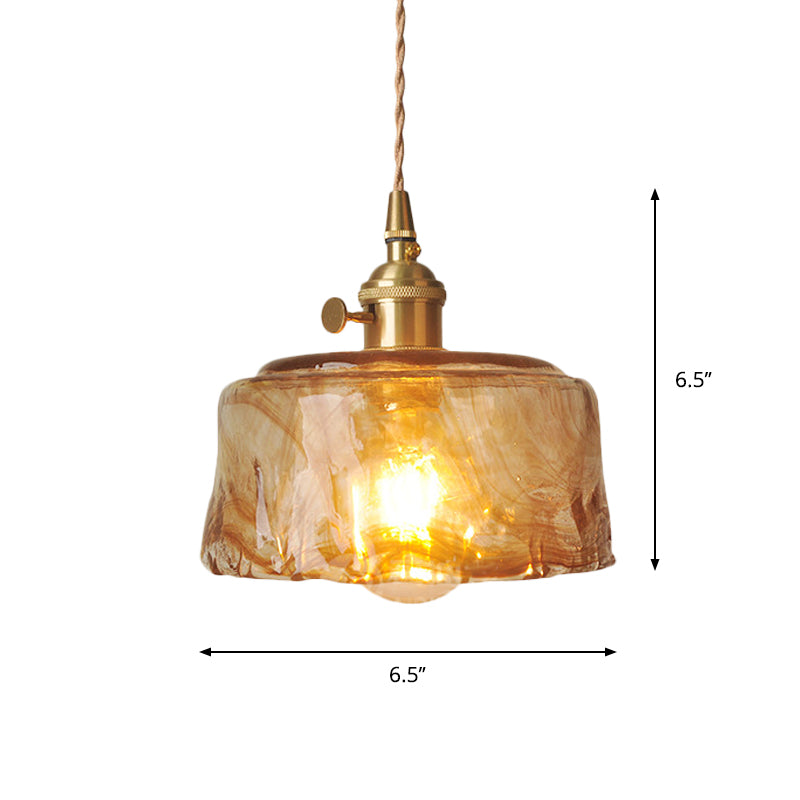 Single-Bulb Hanging Pendant Farmhouse Cone/Cube Coffee Cloud Glass Suspension Lighting in Brass Clearhalo 'Ceiling Lights' 'Glass shade' 'Glass' 'Industrial Pendants' 'Industrial' 'Middle Century Pendants' 'Pendant Lights' 'Pendants' 'Tiffany' Lighting' 1918331