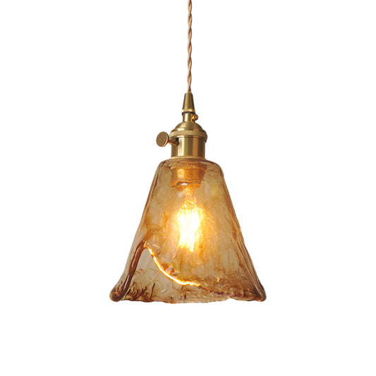 Single-Bulb Hanging Pendant Farmhouse Cone/Cube Coffee Cloud Glass Suspension Lighting in Brass Coffee B Clearhalo 'Ceiling Lights' 'Glass shade' 'Glass' 'Industrial Pendants' 'Industrial' 'Middle Century Pendants' 'Pendant Lights' 'Pendants' 'Tiffany' Lighting' 1918332