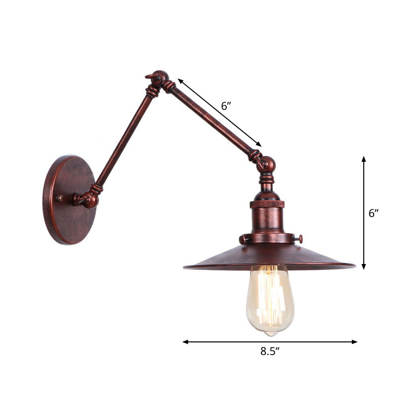 Rust Scalloped/Horn/Cone Wall Sconce Loft 1 Head Workshop Wall Mounted Reading Light with 6"/8" Long Swing Arm Clearhalo 'Art deco wall lights' 'Cast Iron' 'Glass' 'Industrial wall lights' 'Industrial' 'Middle century wall lights' 'Modern' 'Rustic wall lights' 'Tiffany' 'Traditional wall lights' 'Wall Lamps & Sconces' 'Wall Lights' Lighting' 1918448