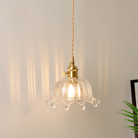 Clear Carved Glass Crown Pendulum Light Countryside 1 Bulb Kids Bedroom Pendant Lamp in Brass Clear Clearhalo 'Ceiling Lights' 'Glass shade' 'Glass' 'Industrial Pendants' 'Industrial' 'Middle Century Pendants' 'Pendant Lights' 'Pendants' 'Tiffany' Lighting' 1918521