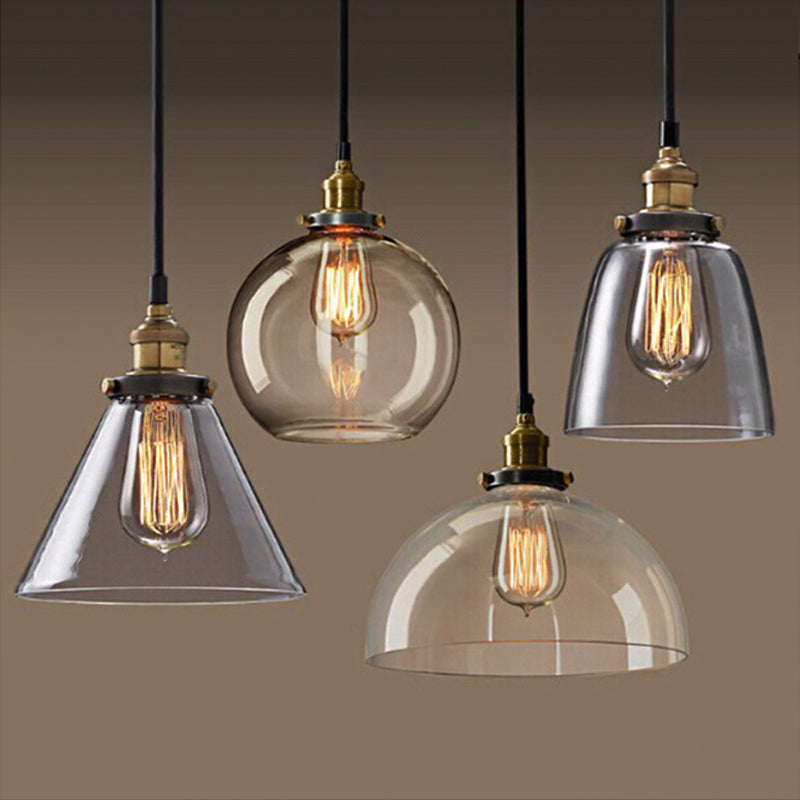 8"/10" Dia Single Bulb Ceiling Pendant Warehouse Globe/Half-Globe Clear Glass Hanging Light Fixture in Brass Clear 8" Clearhalo 'Ceiling Lights' 'Glass shade' 'Glass' 'Industrial Pendants' 'Industrial' 'Middle Century Pendants' 'Pendant Lights' 'Pendants' 'Tiffany' Lighting' 1918649