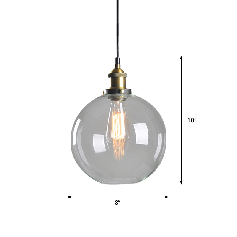 8"/10" Dia Single Bulb Ceiling Pendant Warehouse Globe/Half-Globe Clear Glass Hanging Light Fixture in Brass Clearhalo 'Ceiling Lights' 'Glass shade' 'Glass' 'Industrial Pendants' 'Industrial' 'Middle Century Pendants' 'Pendant Lights' 'Pendants' 'Tiffany' Lighting' 1918653