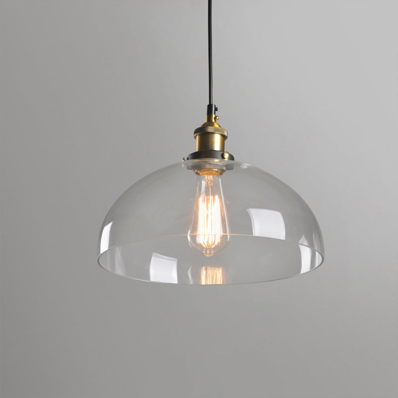 8"/10" Dia Single Bulb Ceiling Pendant Warehouse Globe/Half-Globe Clear Glass Hanging Light Fixture in Brass Clearhalo 'Ceiling Lights' 'Glass shade' 'Glass' 'Industrial Pendants' 'Industrial' 'Middle Century Pendants' 'Pendant Lights' 'Pendants' 'Tiffany' Lighting' 1918655