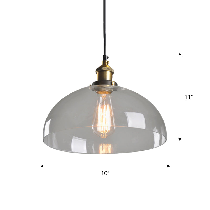 8"/10" Dia Single Bulb Ceiling Pendant Warehouse Globe/Half-Globe Clear Glass Hanging Light Fixture in Brass Clearhalo 'Ceiling Lights' 'Glass shade' 'Glass' 'Industrial Pendants' 'Industrial' 'Middle Century Pendants' 'Pendant Lights' 'Pendants' 'Tiffany' Lighting' 1918656