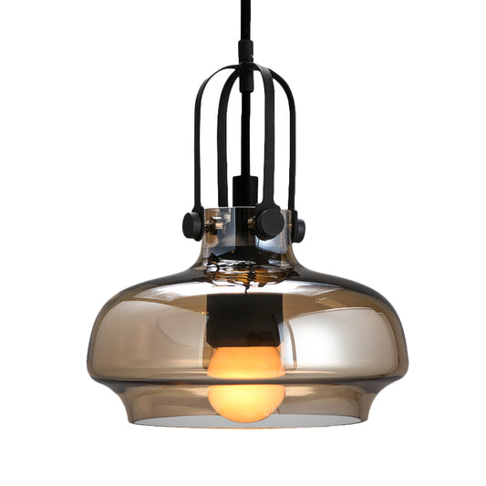 7"/9.5"/12.5" W 1 Head Suspension Light Nautical Dining Room Hanging Lamp with Pot Amber/Frosted White Glass Shade Clearhalo 'Ceiling Lights' 'Glass shade' 'Glass' 'Industrial Pendants' 'Industrial' 'Middle Century Pendants' 'Pendant Lights' 'Pendants' 'Tiffany' Lighting' 1918753