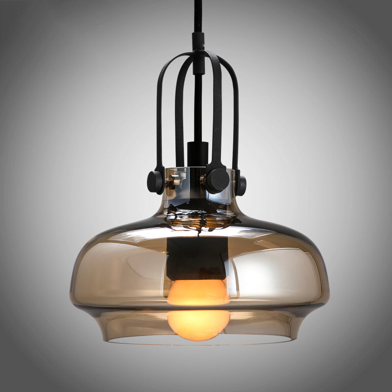 7"/9.5"/12.5" W 1 Head Suspension Light Nautical Dining Room Hanging Lamp with Pot Amber/Frosted White Glass Shade Clearhalo 'Ceiling Lights' 'Glass shade' 'Glass' 'Industrial Pendants' 'Industrial' 'Middle Century Pendants' 'Pendant Lights' 'Pendants' 'Tiffany' Lighting' 1918754