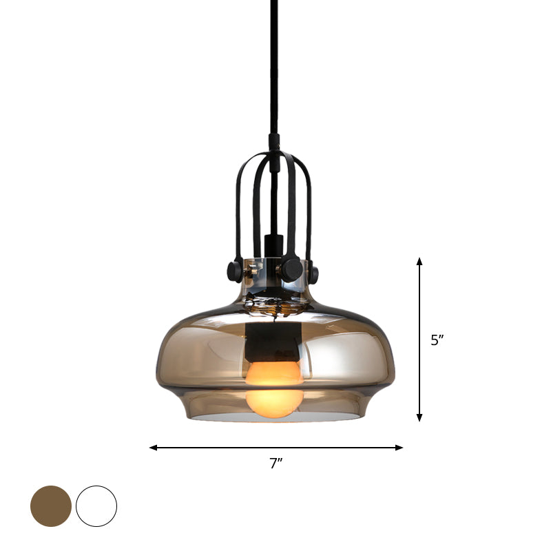 7"/9.5"/12.5" W 1 Head Suspension Light Nautical Dining Room Hanging Lamp with Pot Amber/Frosted White Glass Shade Clearhalo 'Ceiling Lights' 'Glass shade' 'Glass' 'Industrial Pendants' 'Industrial' 'Middle Century Pendants' 'Pendant Lights' 'Pendants' 'Tiffany' Lighting' 1918755