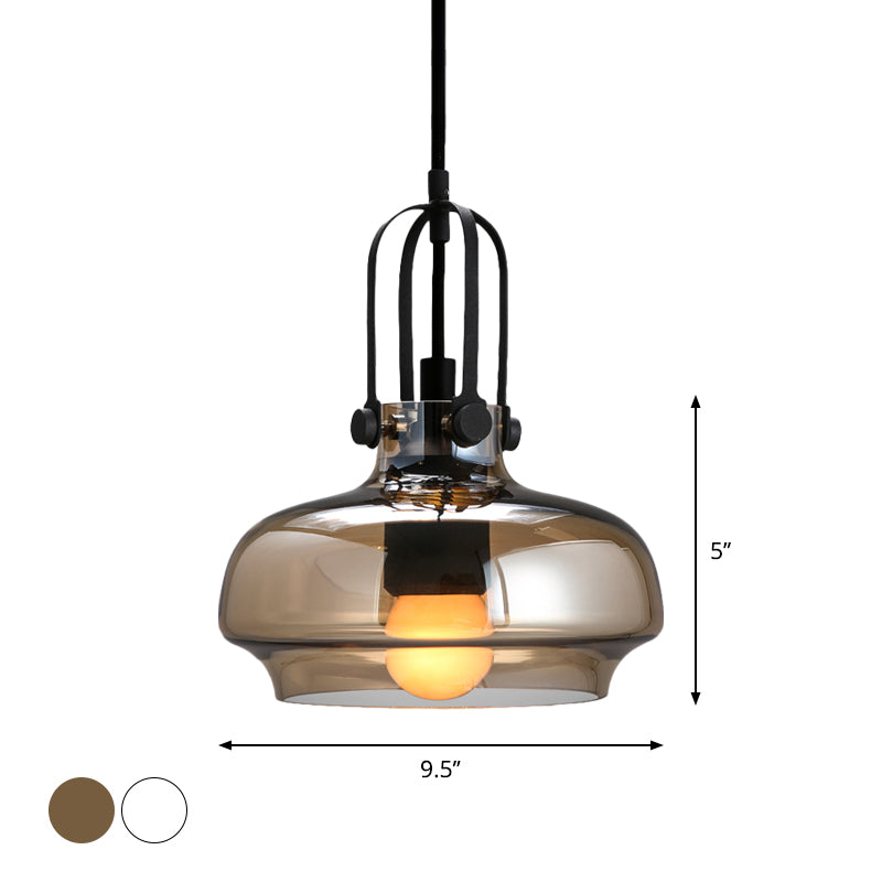 7"/9.5"/12.5" W 1 Head Suspension Light Nautical Dining Room Hanging Lamp with Pot Amber/Frosted White Glass Shade Clearhalo 'Ceiling Lights' 'Glass shade' 'Glass' 'Industrial Pendants' 'Industrial' 'Middle Century Pendants' 'Pendant Lights' 'Pendants' 'Tiffany' Lighting' 1918756