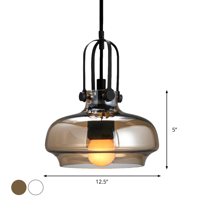 7"/9.5"/12.5" W 1 Head Suspension Light Nautical Dining Room Hanging Lamp with Pot Amber/Frosted White Glass Shade Clearhalo 'Ceiling Lights' 'Glass shade' 'Glass' 'Industrial Pendants' 'Industrial' 'Middle Century Pendants' 'Pendant Lights' 'Pendants' 'Tiffany' Lighting' 1918757
