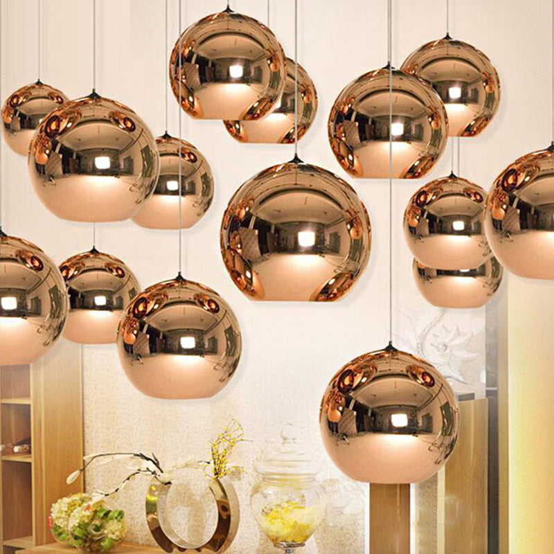 Mirror Glass Globe Down Lighting Industrial 6"/8" W 1-Light Bar Pendant Light with Open Bottom in Brass/Chrome/Gold Gold Clearhalo 'Ceiling Lights' 'Close To Ceiling Lights' 'Glass shade' 'Glass' 'Industrial Pendants' 'Industrial' 'Middle Century Pendants' 'Pendant Lights' 'Pendants' 'Tiffany' Lighting' 1918761