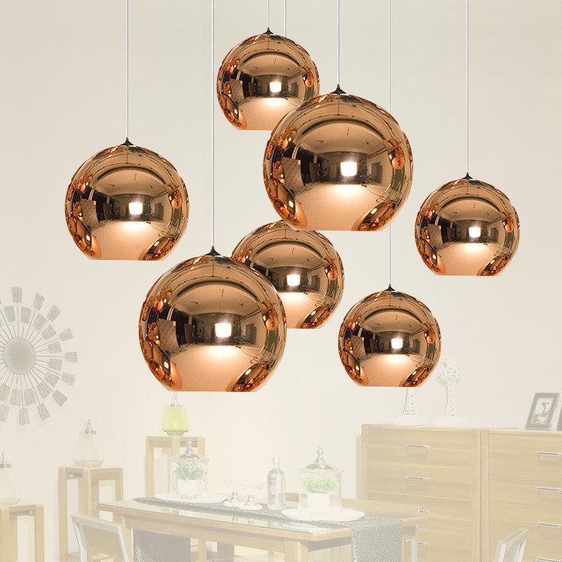 Mirror Glass Globe Down Lighting Industrial 6"/8" W 1-Light Bar Pendant Light with Open Bottom in Brass/Chrome/Gold Clearhalo 'Ceiling Lights' 'Close To Ceiling Lights' 'Glass shade' 'Glass' 'Industrial Pendants' 'Industrial' 'Middle Century Pendants' 'Pendant Lights' 'Pendants' 'Tiffany' Lighting' 1918762