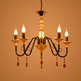 Metal Black-Gold Hanging Light Candelabra 3/5/8 Heads Farmhouse Pendant Chandelier with Amber Crystal Drape Clearhalo 'Ceiling Lights' 'Chandeliers' Lighting' options 1918885