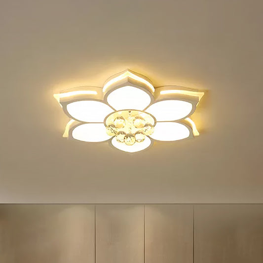 White Flower Flush Ceiling Light Simplicity LED Acrylic Flush Mount Lamp with Clear Crystal Droplet White Clearhalo 'Ceiling Lights' 'Close To Ceiling Lights' 'Close to ceiling' 'Flush mount' Lighting' 1918897