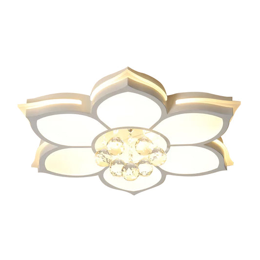 White Flower Flush Ceiling Light Simplicity LED Acrylic Flush Mount Lamp with Clear Crystal Droplet Clearhalo 'Ceiling Lights' 'Close To Ceiling Lights' 'Close to ceiling' 'Flush mount' Lighting' 1918898