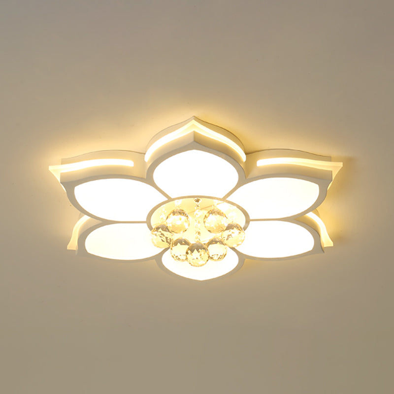 White Flower Flush Ceiling Light Simplicity LED Acrylic Flush Mount Lamp with Clear Crystal Droplet Clearhalo 'Ceiling Lights' 'Close To Ceiling Lights' 'Close to ceiling' 'Flush mount' Lighting' 1918899