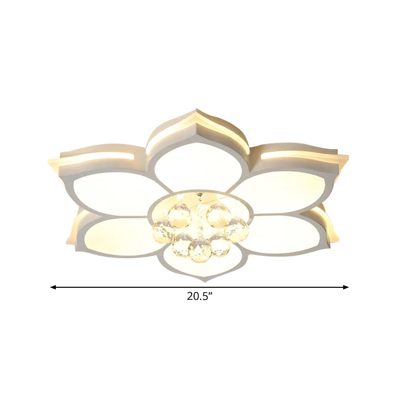 White Flower Flush Ceiling Light Simplicity LED Acrylic Flush Mount Lamp with Clear Crystal Droplet Clearhalo 'Ceiling Lights' 'Close To Ceiling Lights' 'Close to ceiling' 'Flush mount' Lighting' 1918900