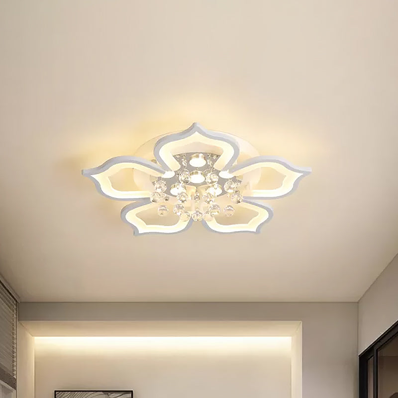 Blossom Flush Light Fixture Contemporary Acrylic LED Bedroom Ceiling Lamp in Warm/White Light with Crystal Accent White Clearhalo 'Ceiling Lights' 'Close To Ceiling Lights' 'Close to ceiling' 'Flush mount' Lighting' 1918901