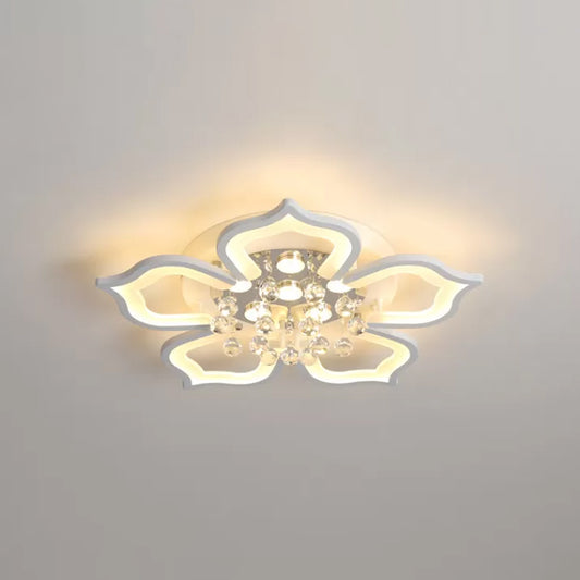 Blossom Flush Light Fixture Contemporary Acrylic LED Bedroom Ceiling Lamp in Warm/White Light with Crystal Accent Clearhalo 'Ceiling Lights' 'Close To Ceiling Lights' 'Close to ceiling' 'Flush mount' Lighting' 1918903