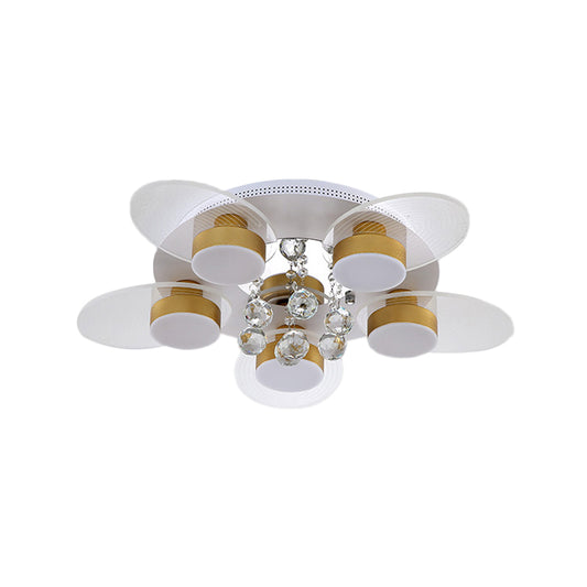 Contemporary Floral Flush Light Crystal 5 Bulbs Bedroom LED Ceiling Lighting in White with Clear Glass Panel, Warm/White Light Clearhalo 'Ceiling Lights' 'Close To Ceiling Lights' 'Close to ceiling' 'Flush mount' Lighting' 1918907