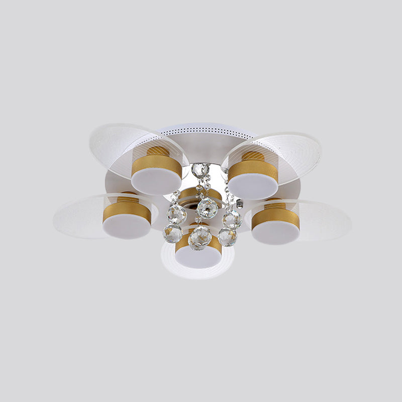 Contemporary Floral Flush Light Crystal 5 Bulbs Bedroom LED Ceiling Lighting in White with Clear Glass Panel, Warm/White Light Clearhalo 'Ceiling Lights' 'Close To Ceiling Lights' 'Close to ceiling' 'Flush mount' Lighting' 1918908