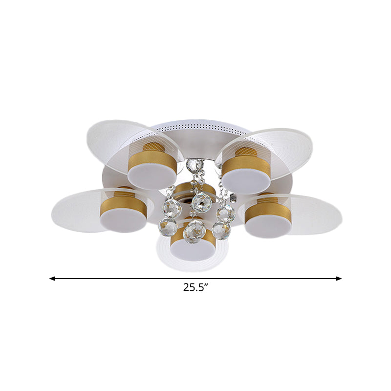 Contemporary Floral Flush Light Crystal 5 Bulbs Bedroom LED Ceiling Lighting in White with Clear Glass Panel, Warm/White Light Clearhalo 'Ceiling Lights' 'Close To Ceiling Lights' 'Close to ceiling' 'Flush mount' Lighting' 1918909