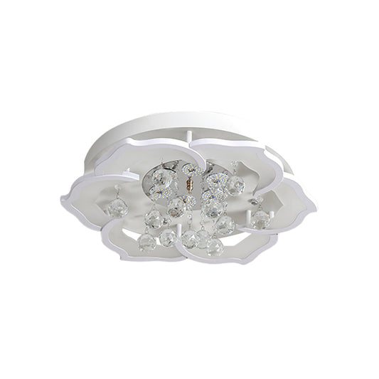 LED Bedroom Flushmount Lighting Simple White Finish Crystal Ceiling Light Fixture with Bloom Acrylic Shade in Warm/White Light, 21.5"/25.5" W Clearhalo 'Ceiling Lights' 'Close To Ceiling Lights' 'Close to ceiling' 'Flush mount' Lighting' 1918927