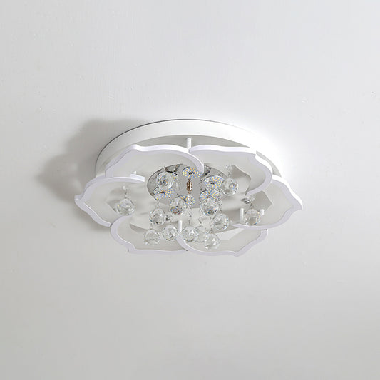 LED Bedroom Flushmount Lighting Simple White Finish Crystal Ceiling Light Fixture with Bloom Acrylic Shade in Warm/White Light, 21.5"/25.5" W Clearhalo 'Ceiling Lights' 'Close To Ceiling Lights' 'Close to ceiling' 'Flush mount' Lighting' 1918928