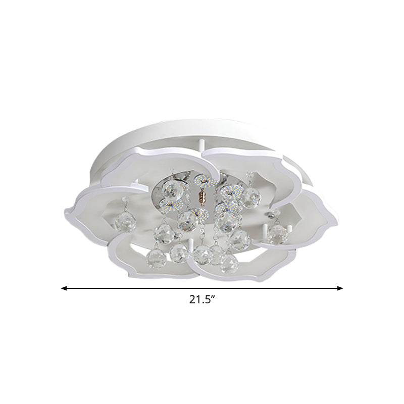 LED Bedroom Flushmount Lighting Simple White Finish Crystal Ceiling Light Fixture with Bloom Acrylic Shade in Warm/White Light, 21.5"/25.5" W Clearhalo 'Ceiling Lights' 'Close To Ceiling Lights' 'Close to ceiling' 'Flush mount' Lighting' 1918929