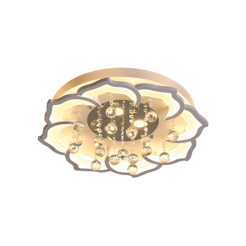 LED Bedroom Flushmount Lighting Simple White Finish Crystal Ceiling Light Fixture with Bloom Acrylic Shade in Warm/White Light, 21.5"/25.5" W Clearhalo 'Ceiling Lights' 'Close To Ceiling Lights' 'Close to ceiling' 'Flush mount' Lighting' 1918931