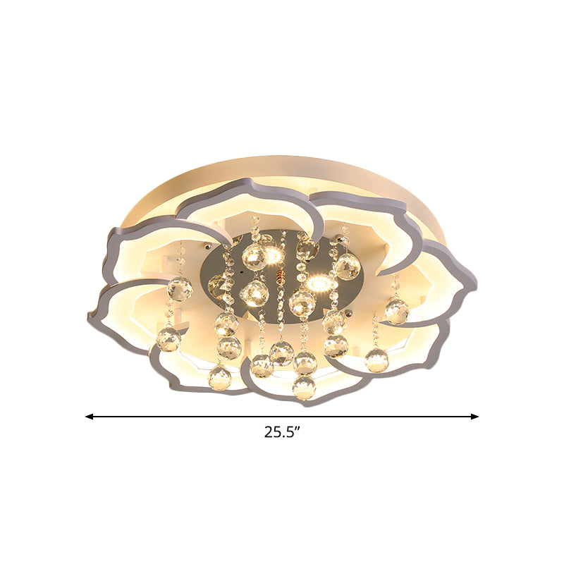 LED Bedroom Flushmount Lighting Simple White Finish Crystal Ceiling Light Fixture with Bloom Acrylic Shade in Warm/White Light, 21.5"/25.5" W Clearhalo 'Ceiling Lights' 'Close To Ceiling Lights' 'Close to ceiling' 'Flush mount' Lighting' 1918933