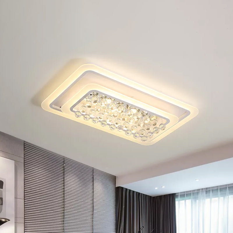 Rectangle Acrylic Flush Mount Lamp Contemporary LED White Ceiling Flush in Warm/White Light with Crystal Accent for Living Room Clearhalo 'Ceiling Lights' 'Close To Ceiling Lights' 'Close to ceiling' 'Flush mount' Lighting' 1918935