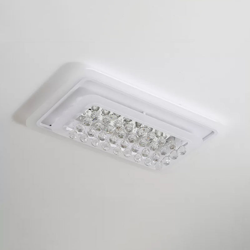 Rectangle Acrylic Flush Mount Lamp Contemporary LED White Ceiling Flush in Warm/White Light with Crystal Accent for Living Room Clearhalo 'Ceiling Lights' 'Close To Ceiling Lights' 'Close to ceiling' 'Flush mount' Lighting' 1918937