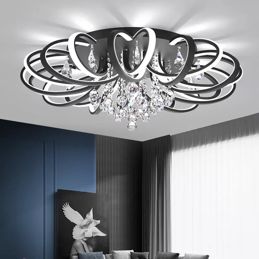 Black Swooping Flush Mount Fixture Modern Style LED Acrylic Ceiling Light with Crystal Accent for Living Room Black Clearhalo 'Ceiling Lights' 'Close To Ceiling Lights' 'Close to ceiling' 'Flush mount' Lighting' 1918955