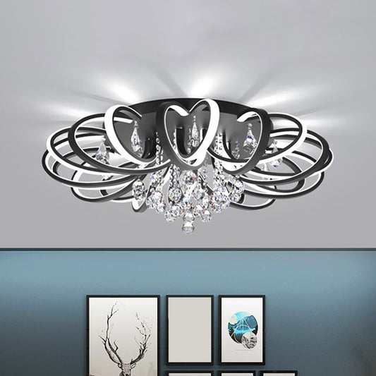 Black Swooping Flush Mount Fixture Modern Style LED Acrylic Ceiling Light with Crystal Accent for Living Room Clearhalo 'Ceiling Lights' 'Close To Ceiling Lights' 'Close to ceiling' 'Flush mount' Lighting' 1918956